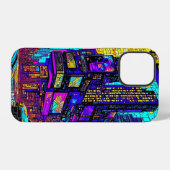 Prachtige Mozaïek Glas in lood Neon Cyberpunk City iPhone Hoesje (Achterkant horizontaal)