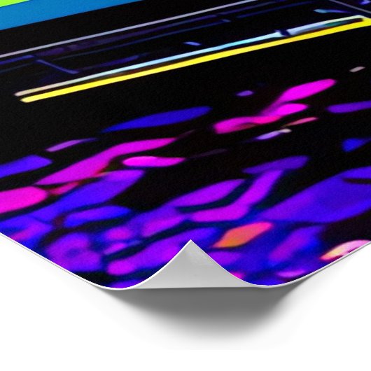 Prachtige Mozaïek Glas in lood Neon Cyberpunk City Poster (Hoek)