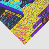 Prachtige Mozaïek Glas in lood Neon Cyberpunk City Tissuepapier (Detail)