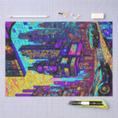 Prachtige Mozaïek Glas in lood Neon Cyberpunk City Tissuepapier (Craft)