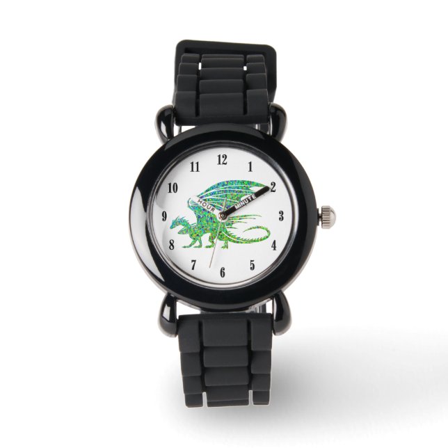 Prachtige Mozaïek Groene Draak Horloge (Voorkant)