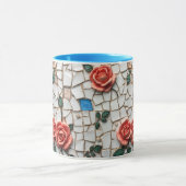 Prachtige Mozaïek Pin en Blauwe Rozen Patroon Mok (Midden)