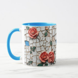 Prachtige Mozaïek Pin en Blauwe Rozen Patroon Mok