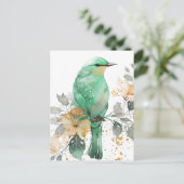 Prachtige munt en gouden vogel en bloemen briefkaart (Staand voorkant)
