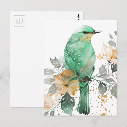 Prachtige munt en gouden vogel en bloemen briefkaart (Voorkant / Achterkant)