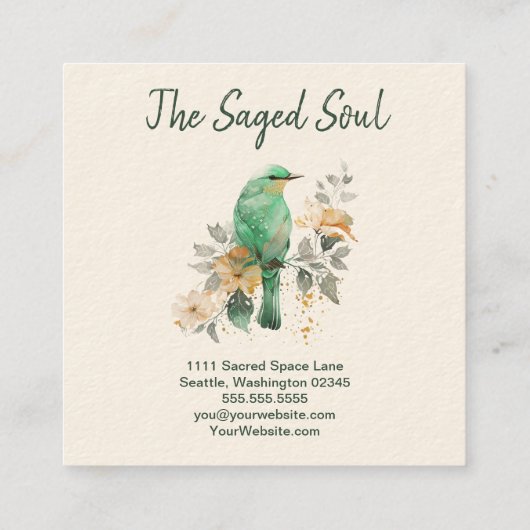 Prachtige munt en gouden vogel en bloemen vierkante visitekaartje (Achterkant)