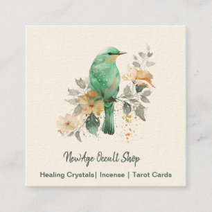 Prachtige munt en gouden vogel en bloemen vierkante visitekaartje