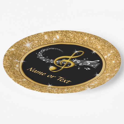 Prachtige muzieknoot papieren Borden, zwart en gou Papieren Bordje (Gekanteld)