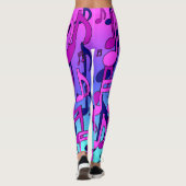 Prachtige muziekoproze Aqua Blue Vibrant Patroon Leggings (Achterkant)