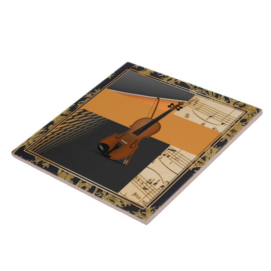 Prachtige muzikale abstracte viool tegeltje (Zijkant)