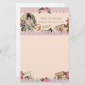 Prachtige  naairoze briefpapier (Voorkant / Achterkant)