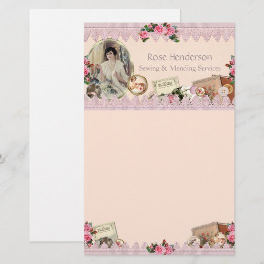 Prachtige  naairoze briefpapier (Voorkant / Achterkant)