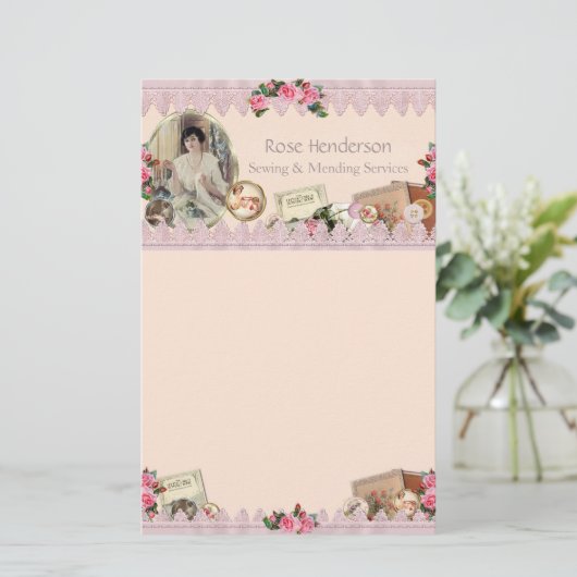 Prachtige  naairoze briefpapier (Staand voorkant)
