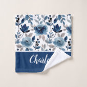Prachtige naam Navy Blue Floral Pattern Bad Handdoek (Wasdoekje)