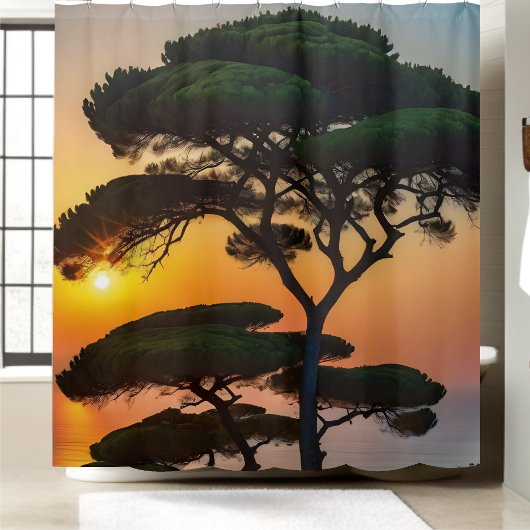 Prachtige Natuur Pine Tree Sunset Green Badkamer Douchegordijn