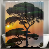 Prachtige Natuur Pine Tree Sunset Green Badkamer Douchegordijn