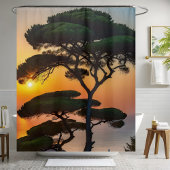 Prachtige Natuur Pine Tree Sunset Green Badkamer Douchegordijn