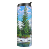 Prachtige Natuur Winter Pine Trees Snowy Mountain Thermosbeker (Gedraaid links)