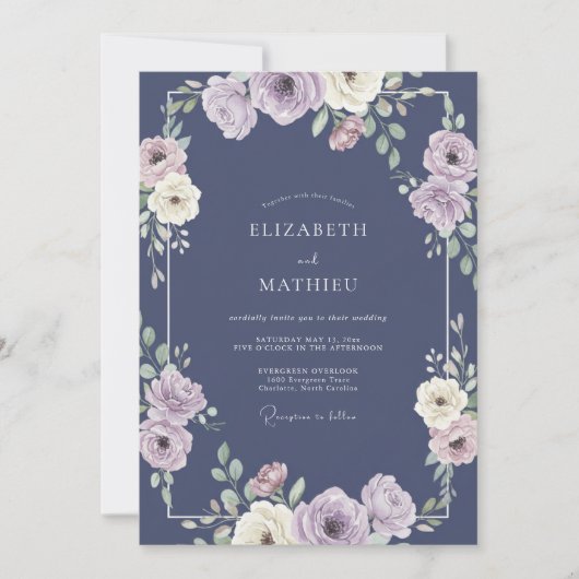 Prachtige Navy Blauwe Lente Bruiloft Kaart (Voorkant)