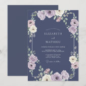 Prachtige Navy Blauwe Lente Bruiloft Kaart (Voorkant / Achterkant)