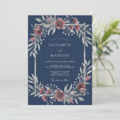 Prachtige Navy Blauwe Winterbruiloft Kaart (Staand voorkant)