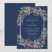 Prachtige Navy Blauwe Winterbruiloft Kaart (Voorkant / Achterkant)
