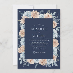 Prachtige Navy Blauwe Zomerbruiloft Kaart