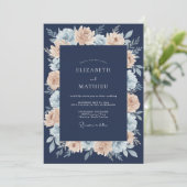 Prachtige Navy Blauwe Zomerbruiloft Kaart (Staand voorkant)