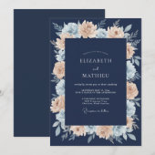Prachtige Navy Blauwe Zomerbruiloft Kaart (Voorkant / Achterkant)