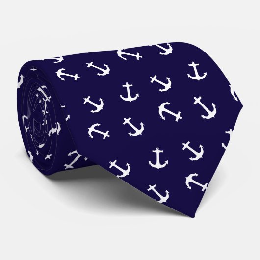 Prachtige Navy Blue en Anchors Pattern Stropdas (Opgerold)