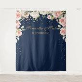 Prachtige navy- en roze roze bloem boho-bruiloft wandkleed (Voorkant)