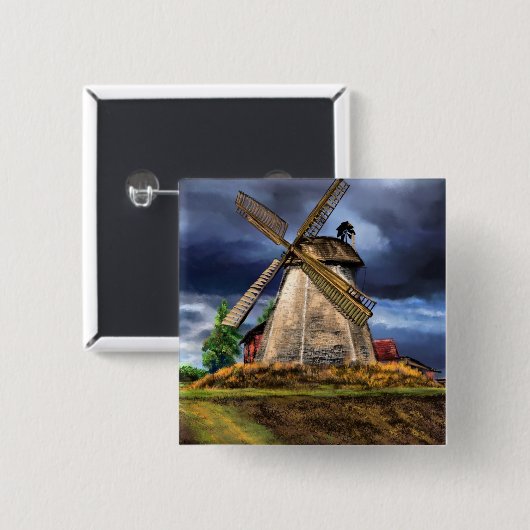 Prachtige Nederlandse windmolen - Tekening Vierkante Button 5,1 Cm (Voorkant /achterkant)