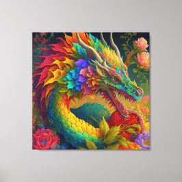 Prachtige Neon Floral Dragon Canvas Afdruk