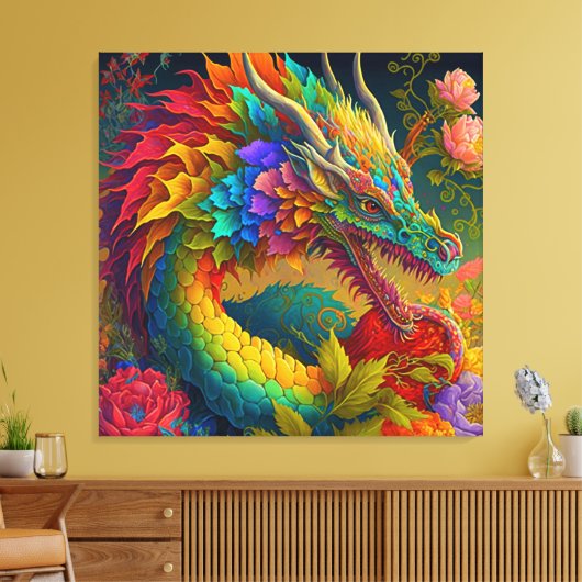 Prachtige Neon Floral Dragon Canvas Afdruk (Insitu (Woonkamer))
