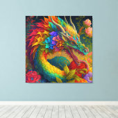 Prachtige Neon Floral Dragon Canvas Afdruk (Insitu (Houten vloer))