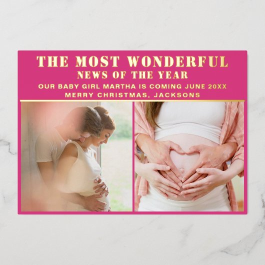 Prachtige nieuwsberichten Zwangerschap Kerstmis Folie Feestdagenkaart (Voorkant)