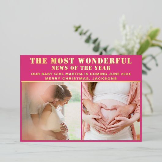 Prachtige nieuwsberichten Zwangerschap Kerstmis Folie Feestdagenkaart (Staand Voorkant)