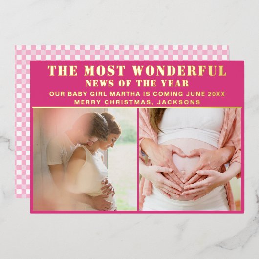 Prachtige nieuwsberichten Zwangerschap Kerstmis Folie Feestdagenkaart (Voorkant / Achterkant)