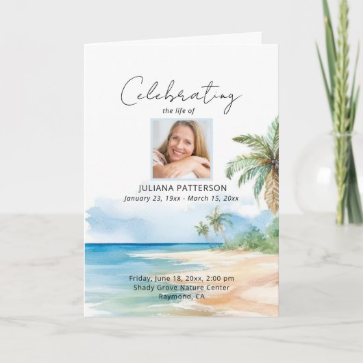 Prachtige Ocean Beach Viering van het leven Begraf Programma (Voorkant)