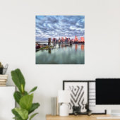 Prachtige ochtendreflecties op het uitzicht en de poster (Thuiskantoor)