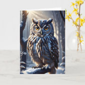 Prachtige oehoe in sneeuw op tak van boom kaart (Gele Bloem)