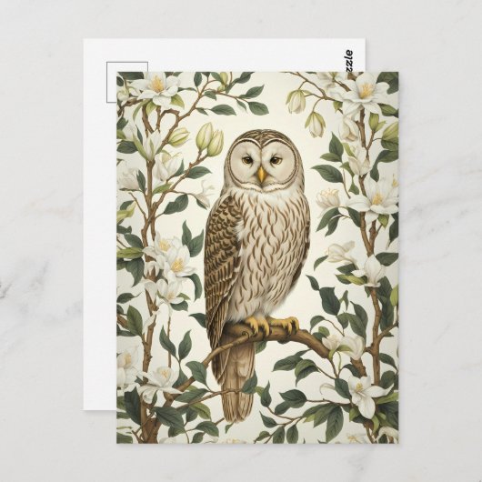 Prachtige Oeral Uil en Magnolia bloesems Briefkaart (Voorkant / Achterkant)