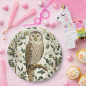 Prachtige Oeral Uil en Magnolia bloesems Papieren Bordje (Feest)
