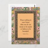 Prachtige of nuttige citaat van Wlliam Morris, Pos Briefkaart (Voorkant / Achterkant)