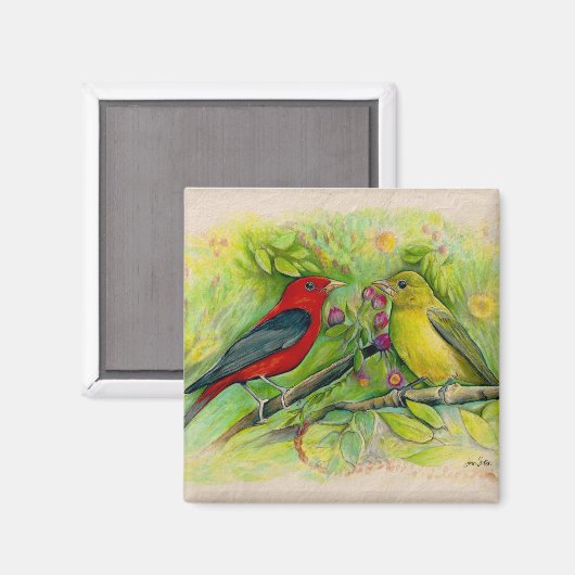 Prachtige olietanagers Waterverf schilderen Magneet (Voorkant / Achterkant)