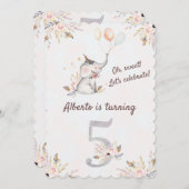 Prachtige olifant Boho Floral vijfde verjaardag Kaart (Voorkant / Achterkant)