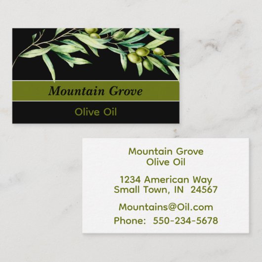 Prachtige olijftak met zwarte achtergrond visitekaartje (Voorkant / Achterkant)