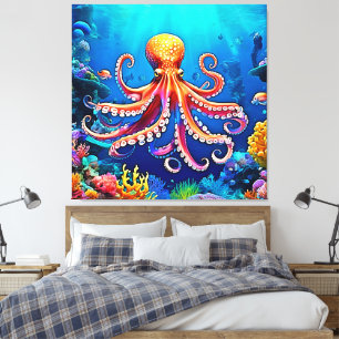 Prachtige onderwater octopus kunst canvas afdruk