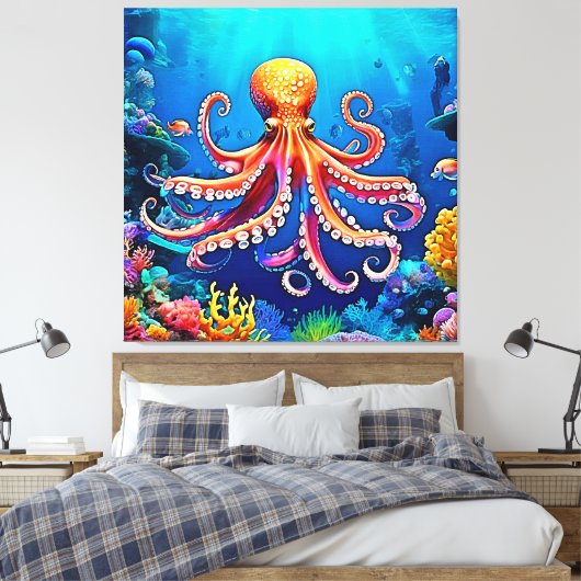 Prachtige onderwater octopus kunst canvas afdruk (Insitu (Slaapkamer))