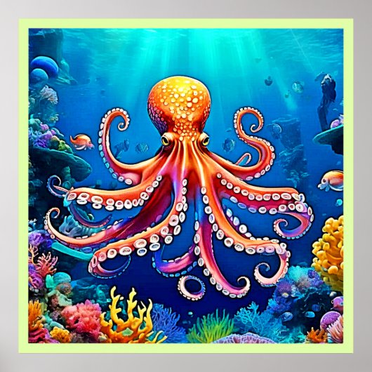 Prachtige onderwater octopus kunst poster (Voorkant)